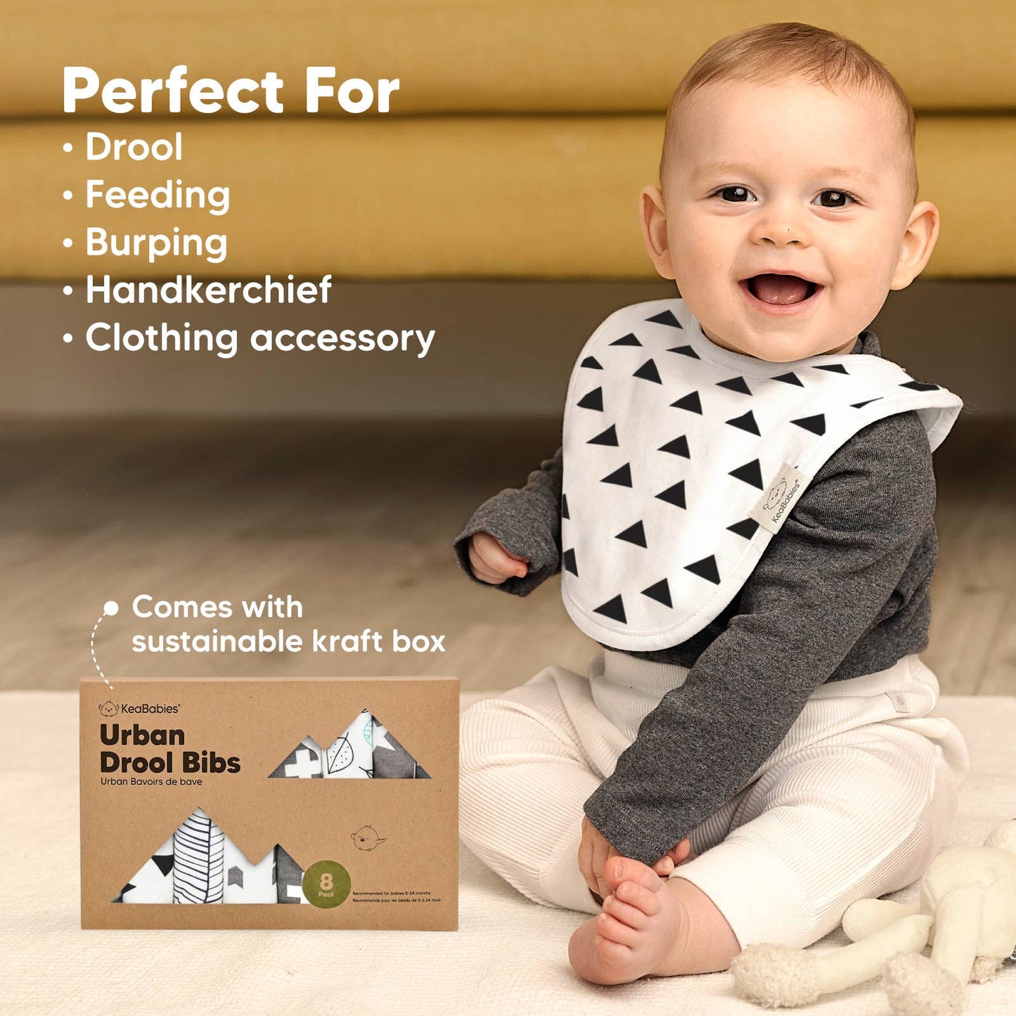 8-pack Urban Drool Bibs for Teething Baby Boys and Girls