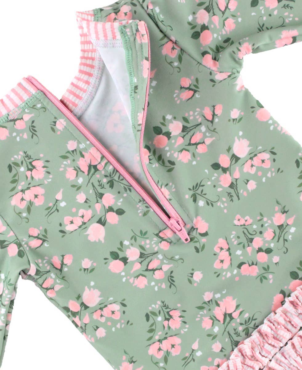 Baby Girls Tea Roses Long Sleeve One Piece Rash Guard