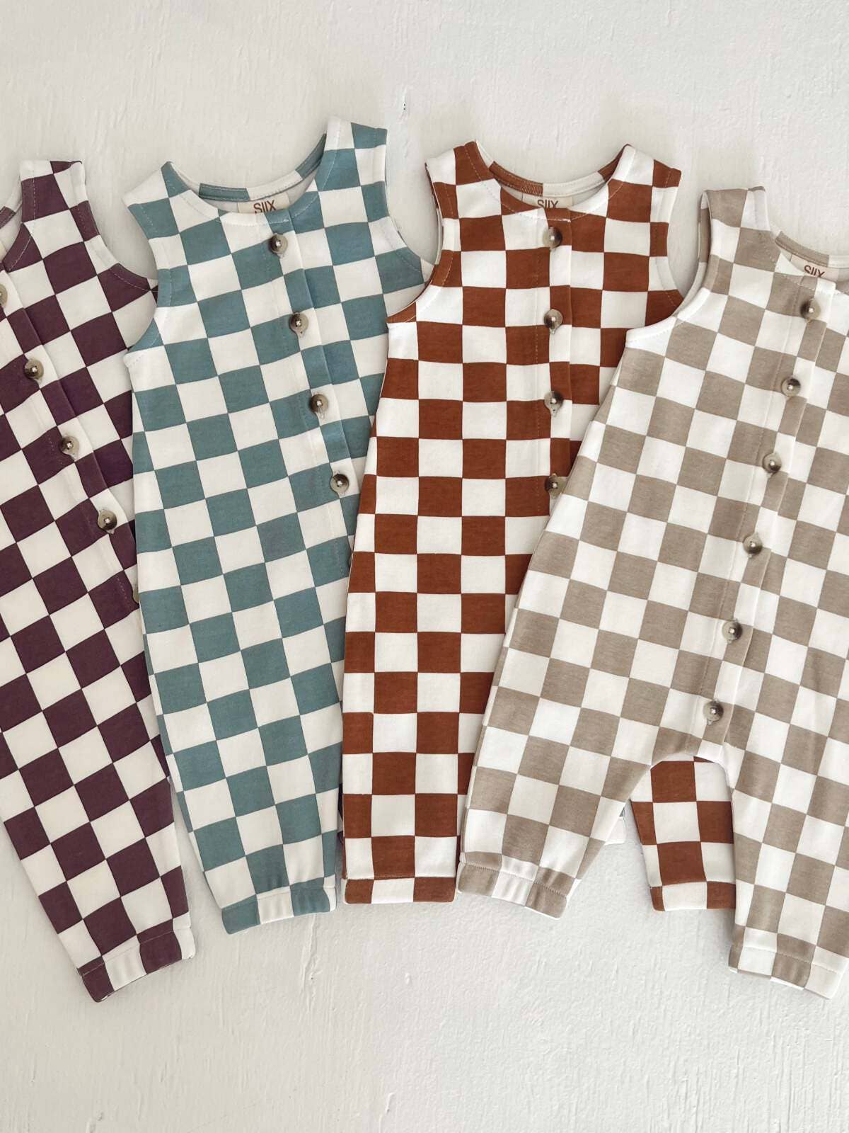 Blueberry Muffin Checkerboard / Organic Bay Jumpsuit (Baby)