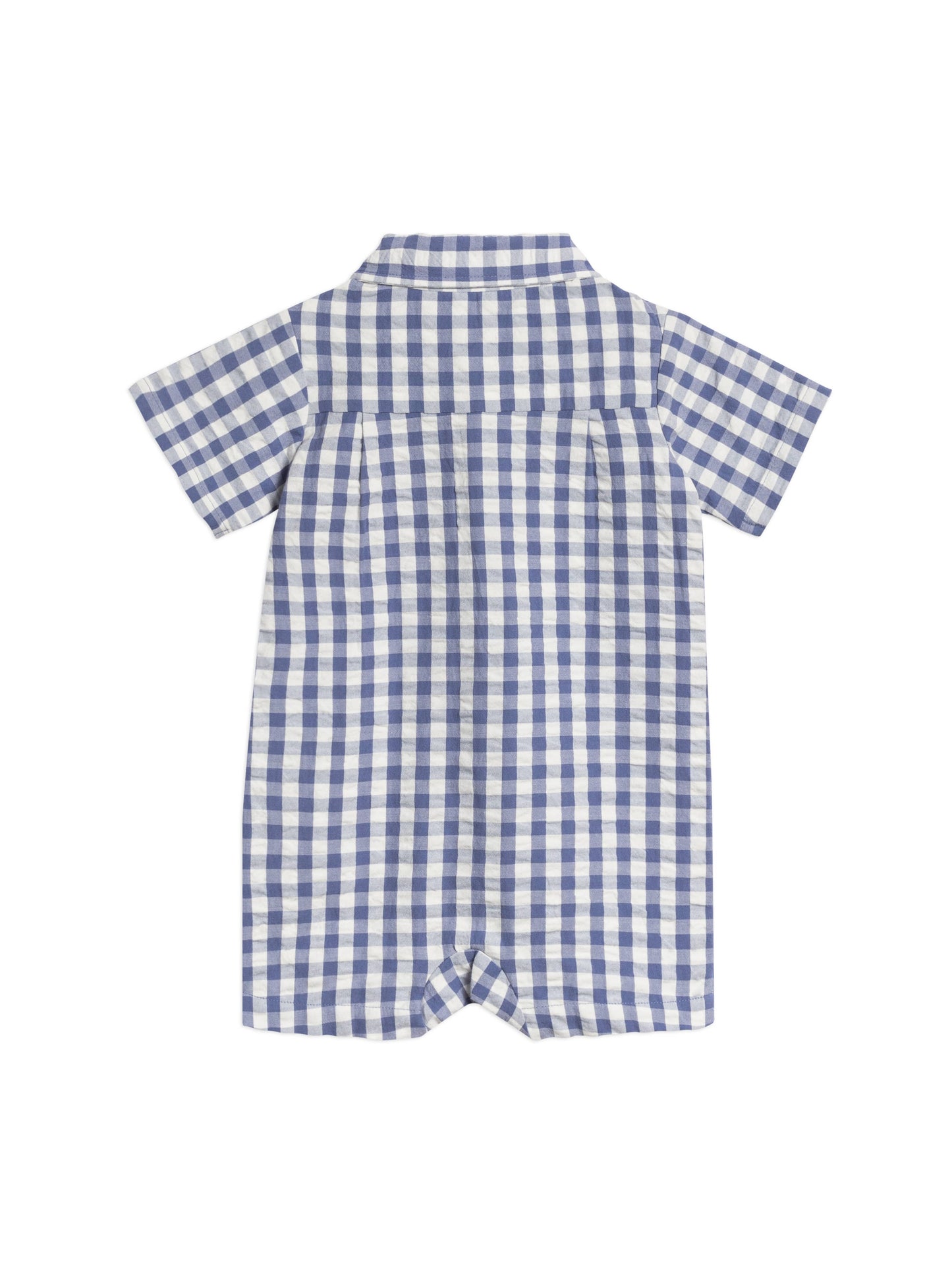 Organic Mato Seersucker Collared Romper - Marino Gingham