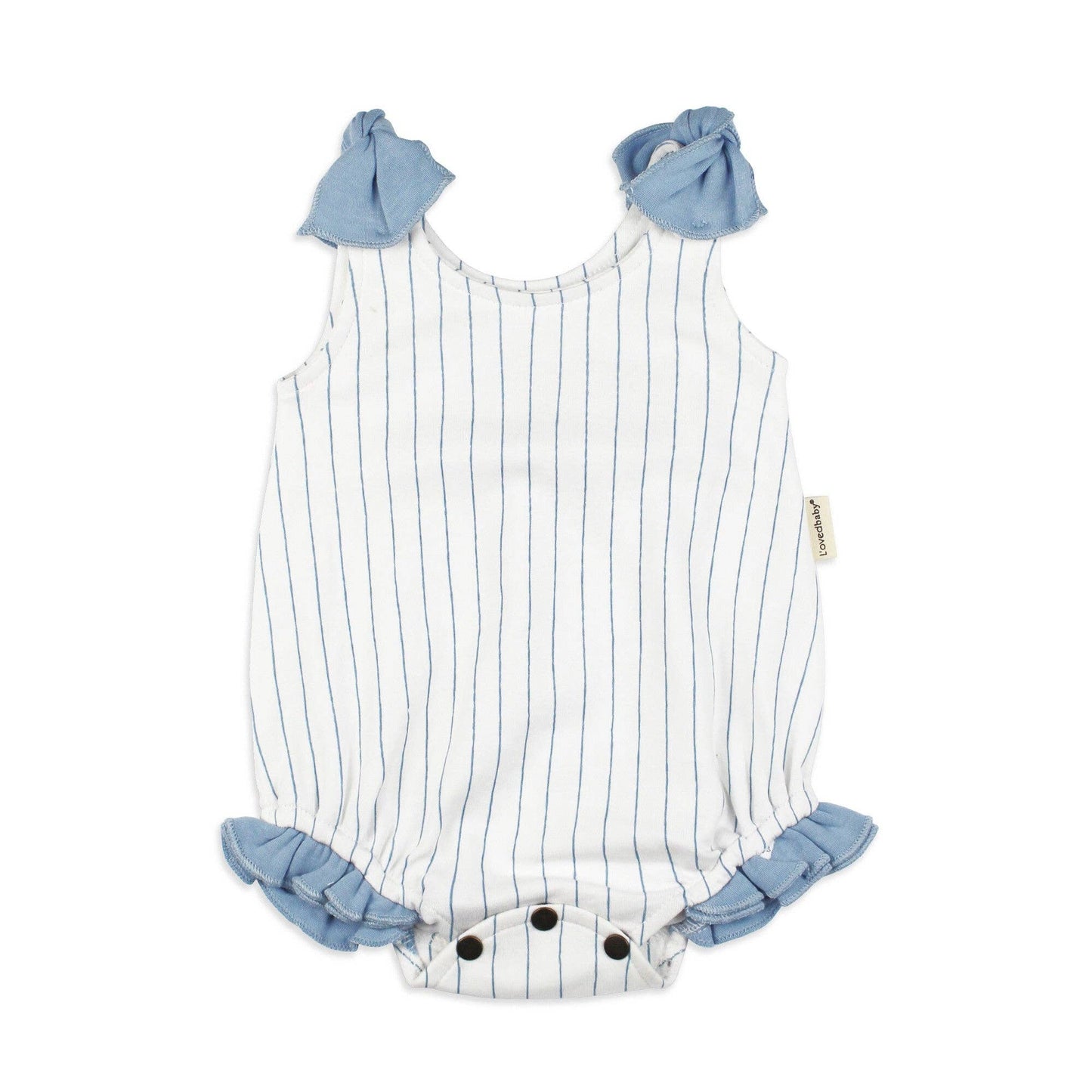 Organic Bowtie Shoulder Bodysuit in Pool Pinstripe