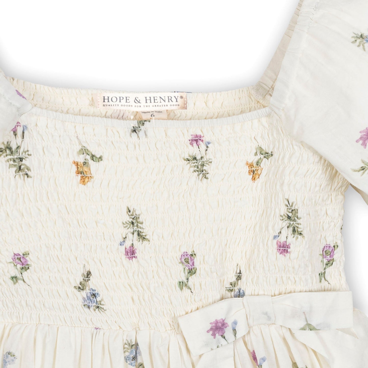 Organic Smocked Bubble Sleeve Dress