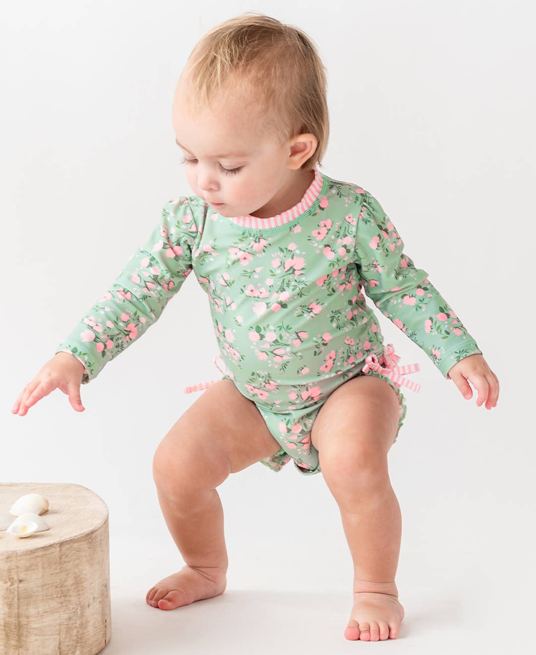 Baby Girls Tea Roses Long Sleeve One Piece Rash Guard