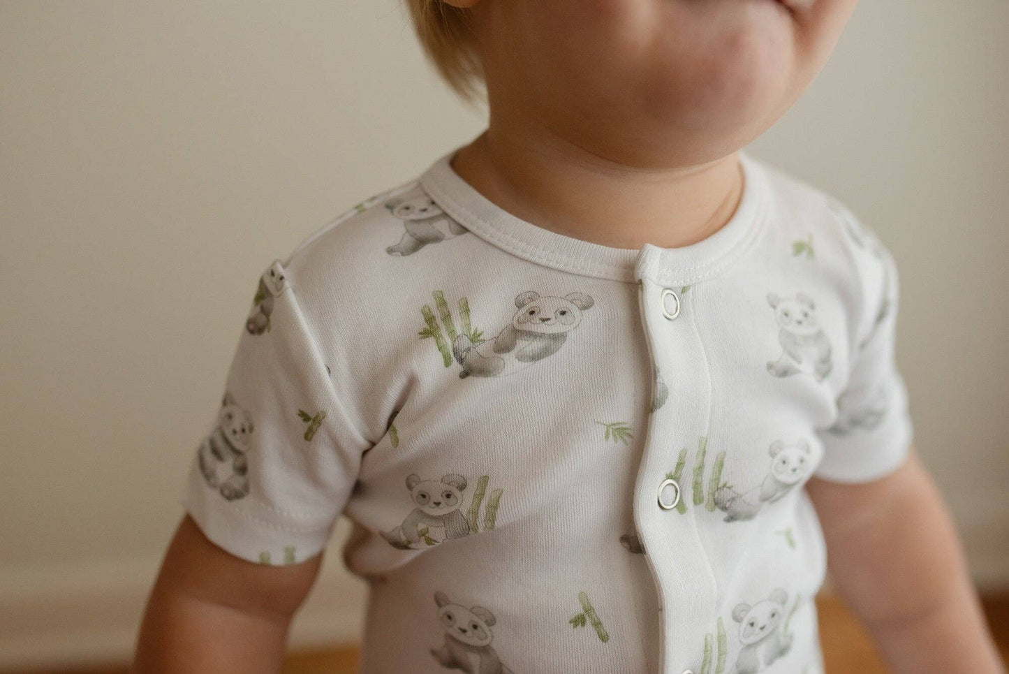 Organic S/Sleeve Romper in Baby Panda