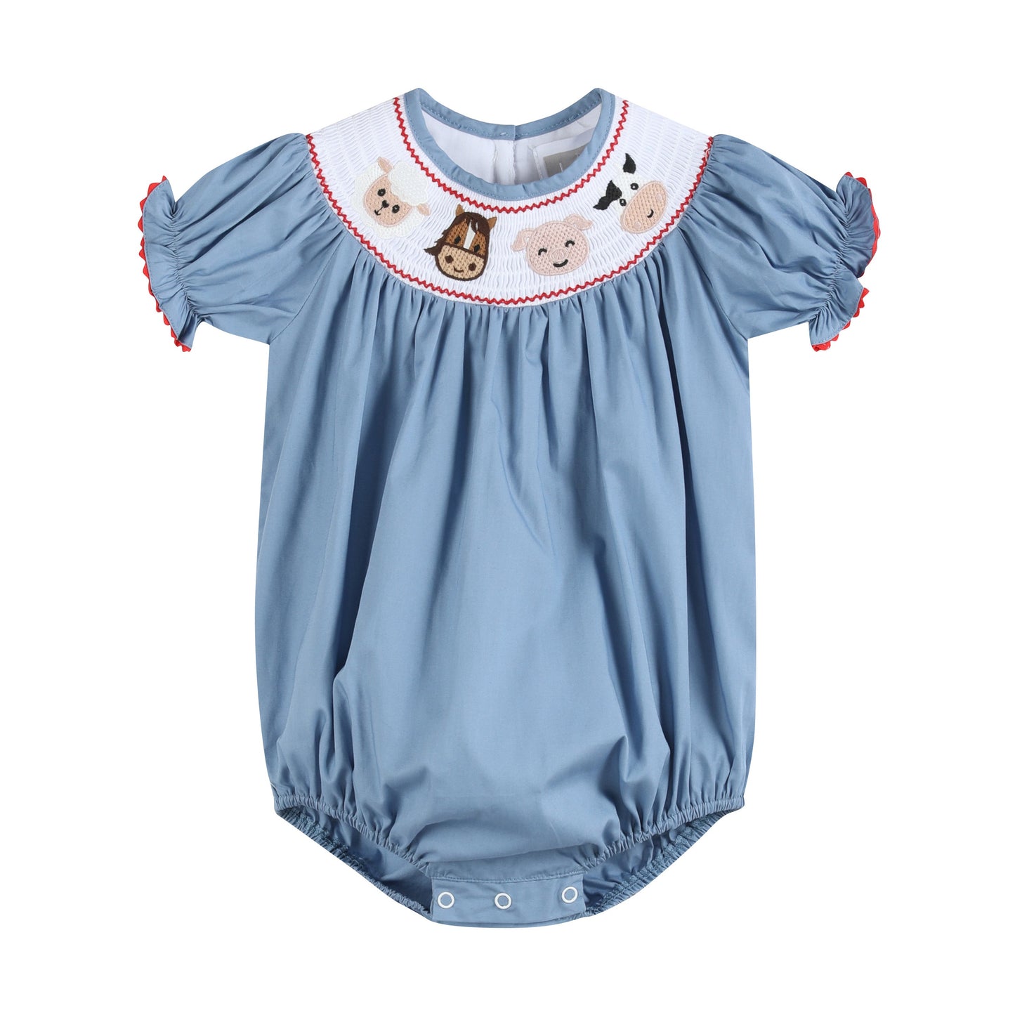 Blue Farm Animals Smocked Romper