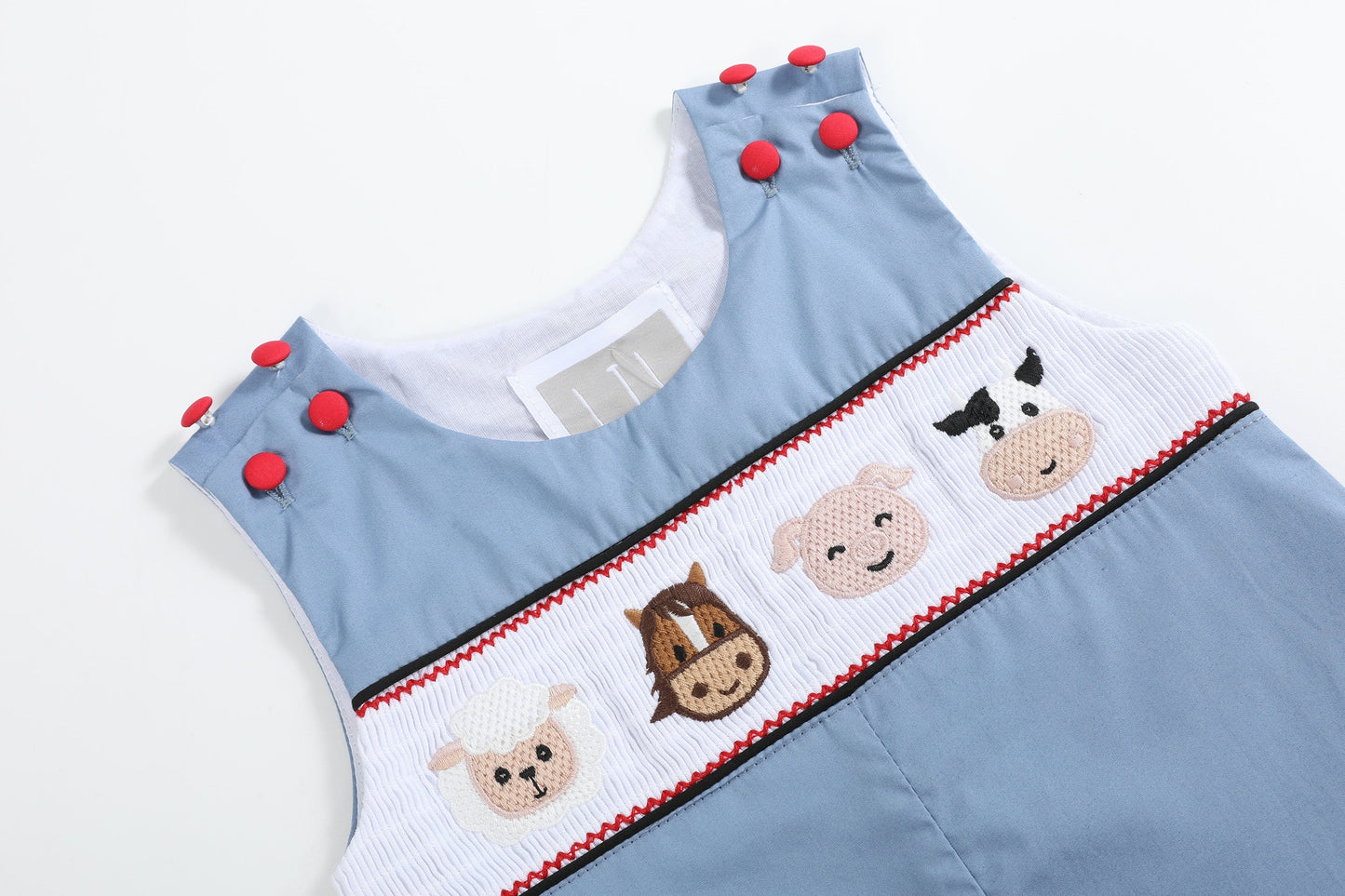 Blue Farm Animals Smocked Overalls
