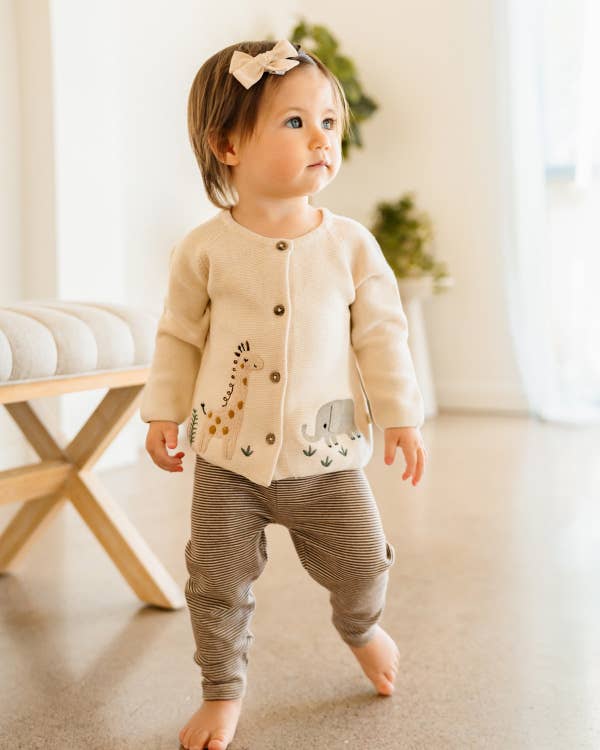 Animal Safari Embroidered Baby Cardigan Sweater (Organic)