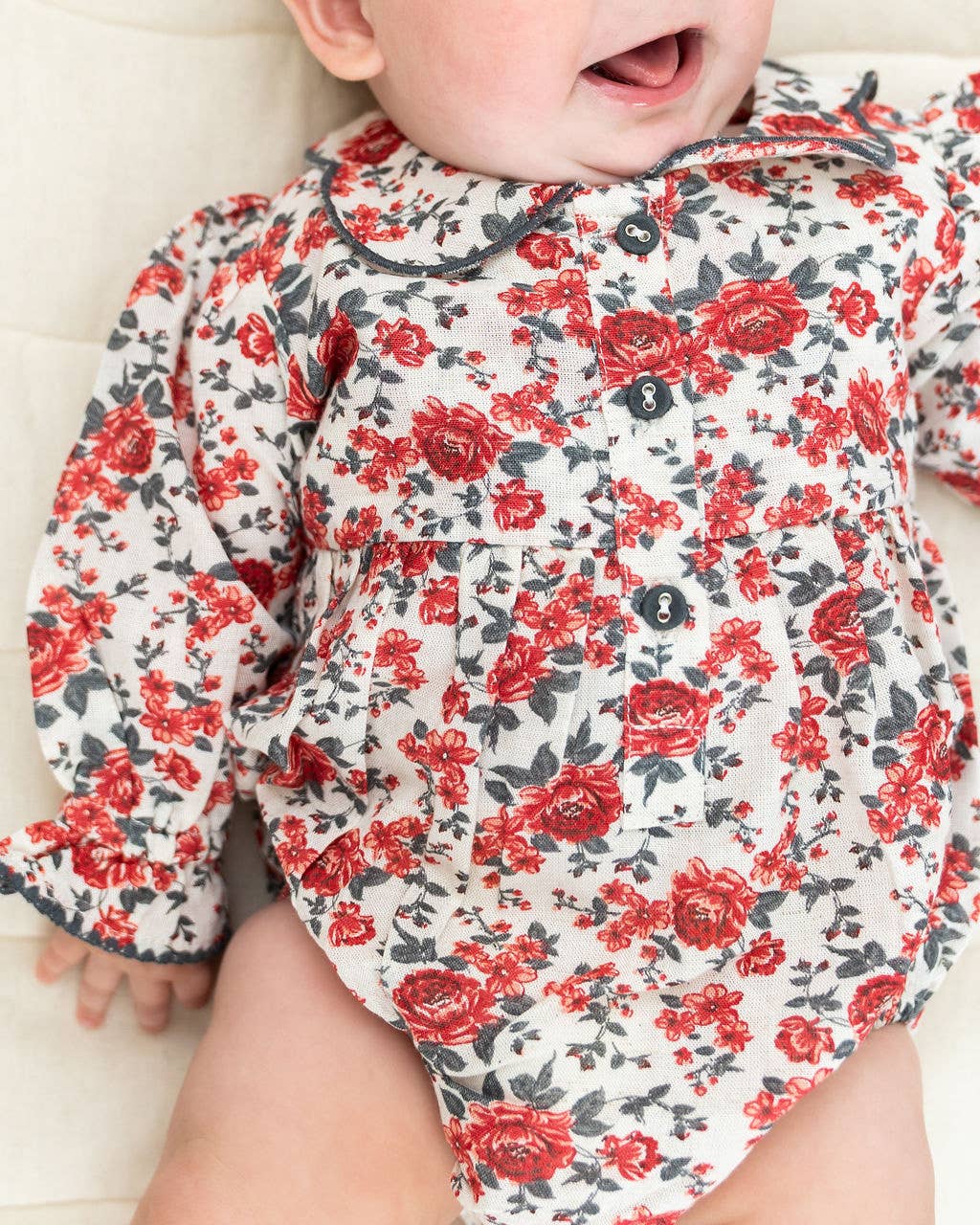 Rosabelle Rose Floral Baby Romper & Headband (Linen Blend)