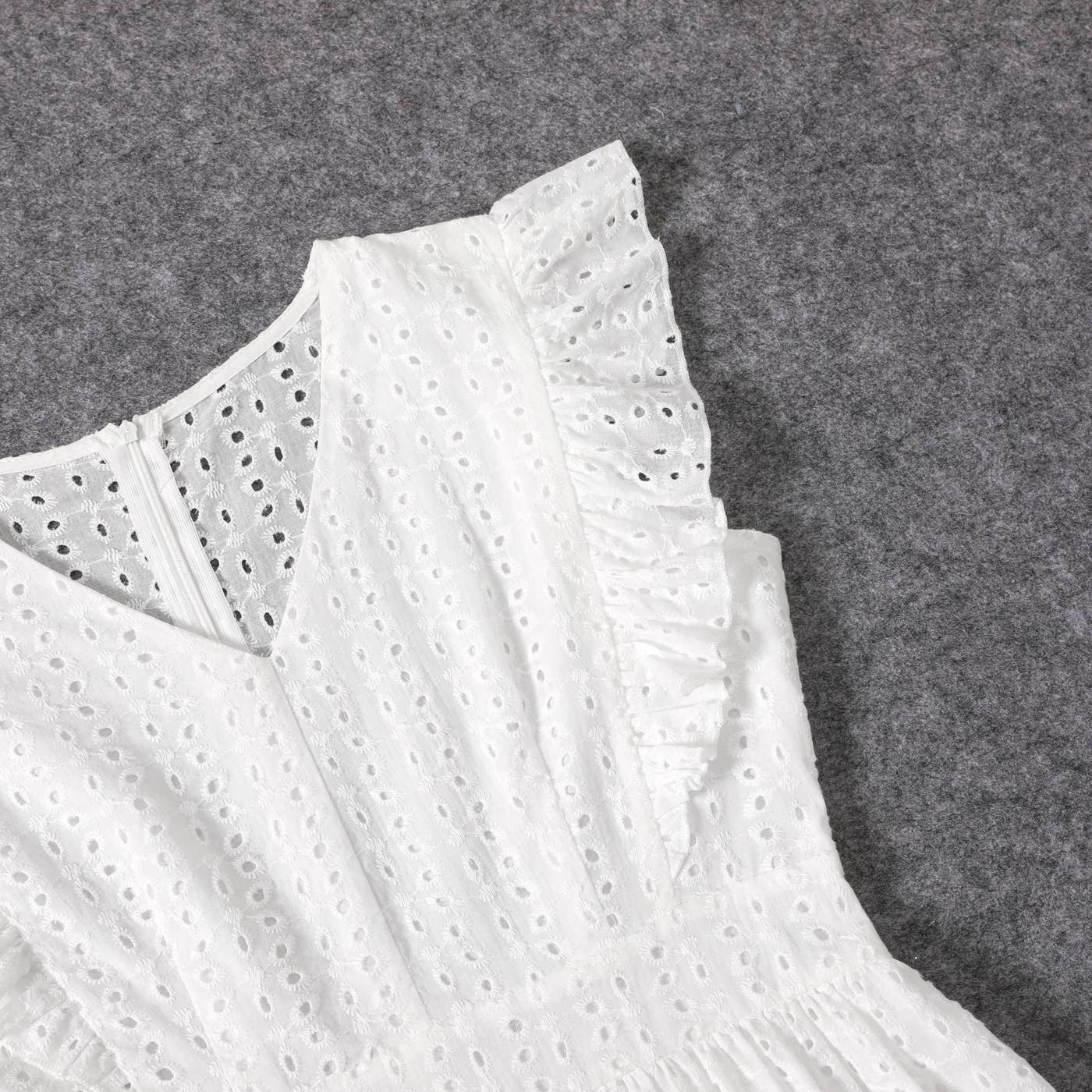 100% Cotton White Hollow-Out Embroidered Dress for Mom & Me