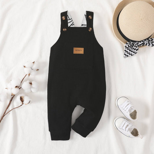Baby Boy Waffle Letter Patched Pocket Front Overalls