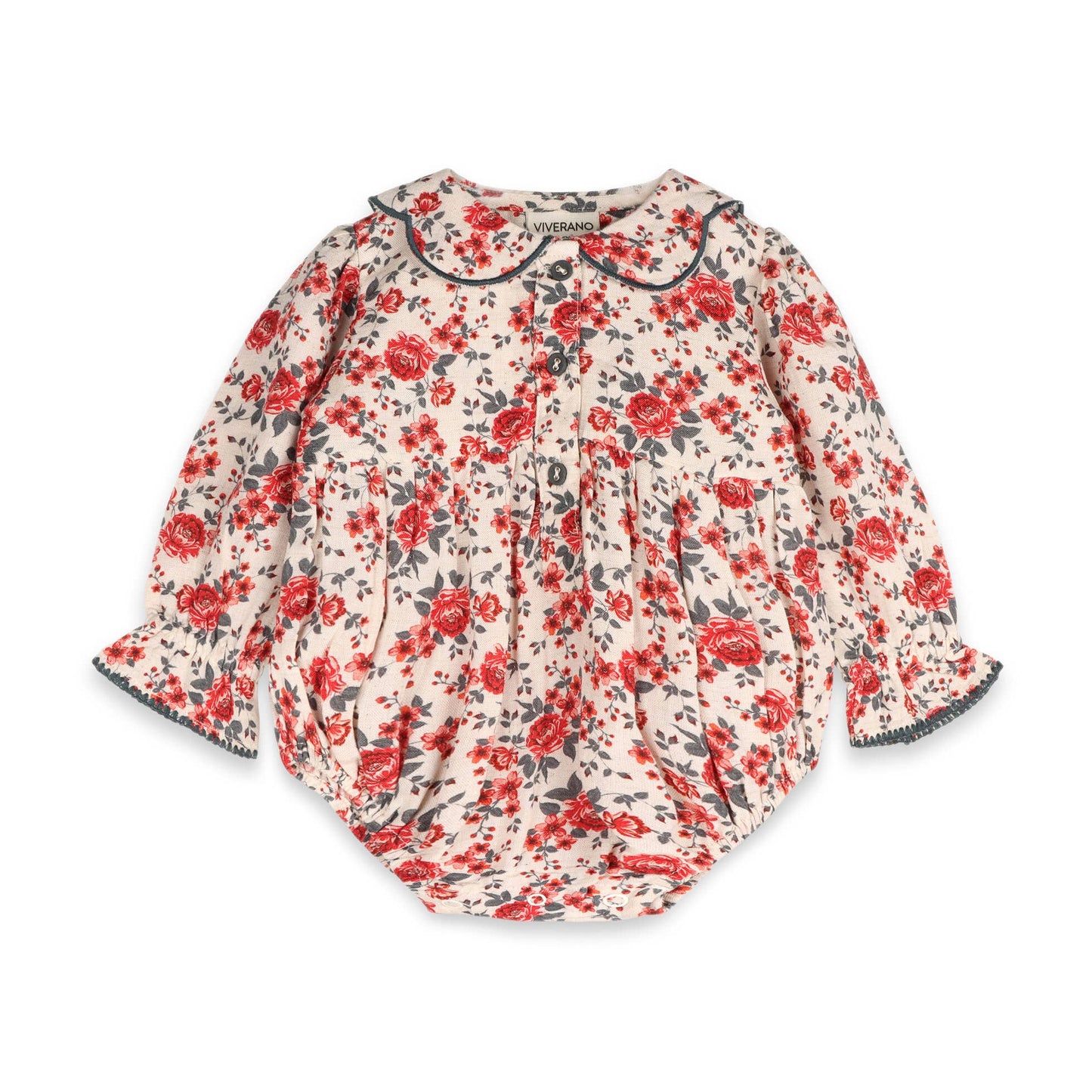 Rosabelle Rose Floral Baby Romper & Headband (Linen Blend)