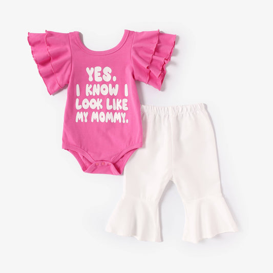 Baby Girl 2pcs Sweet Letter Print Romper and Flared Pants