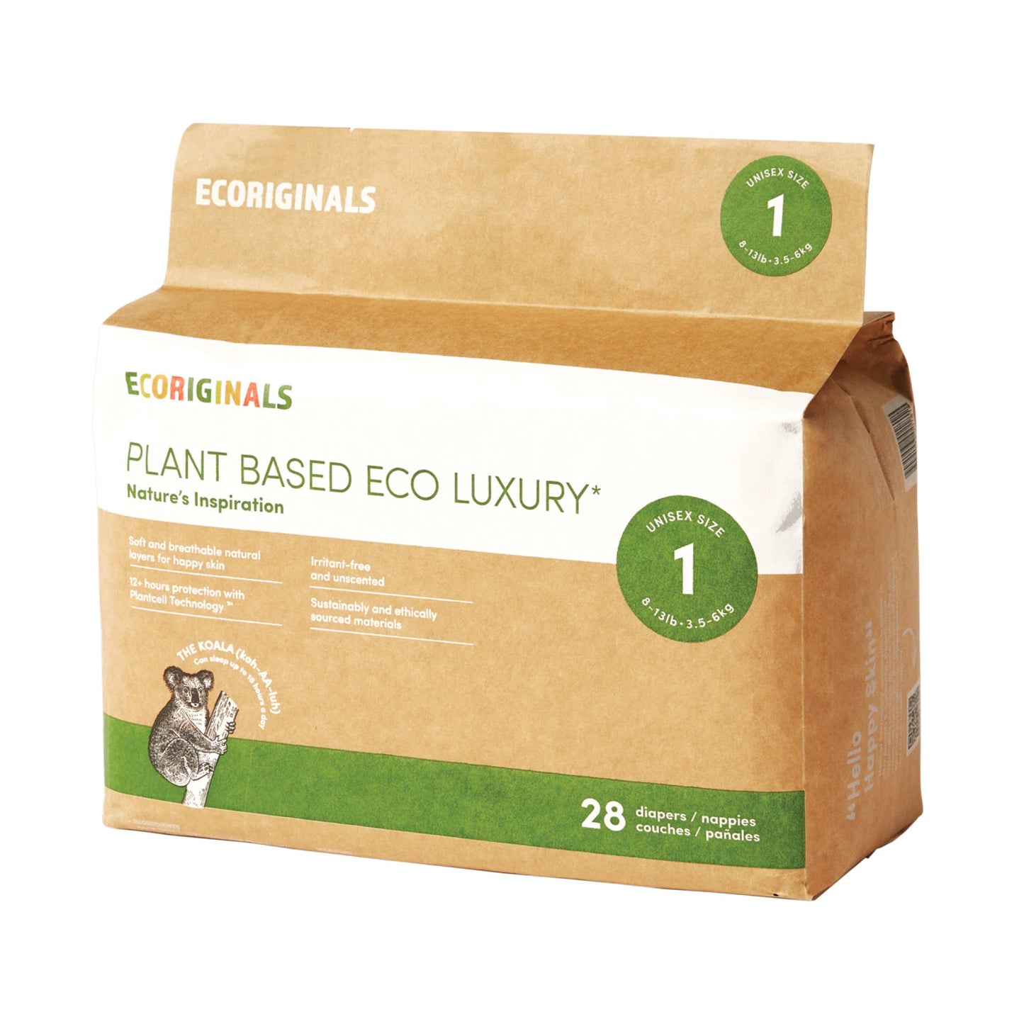 Plant based USA Cotton Eco Diaper Size 1 Newborn Plus 8-13lb