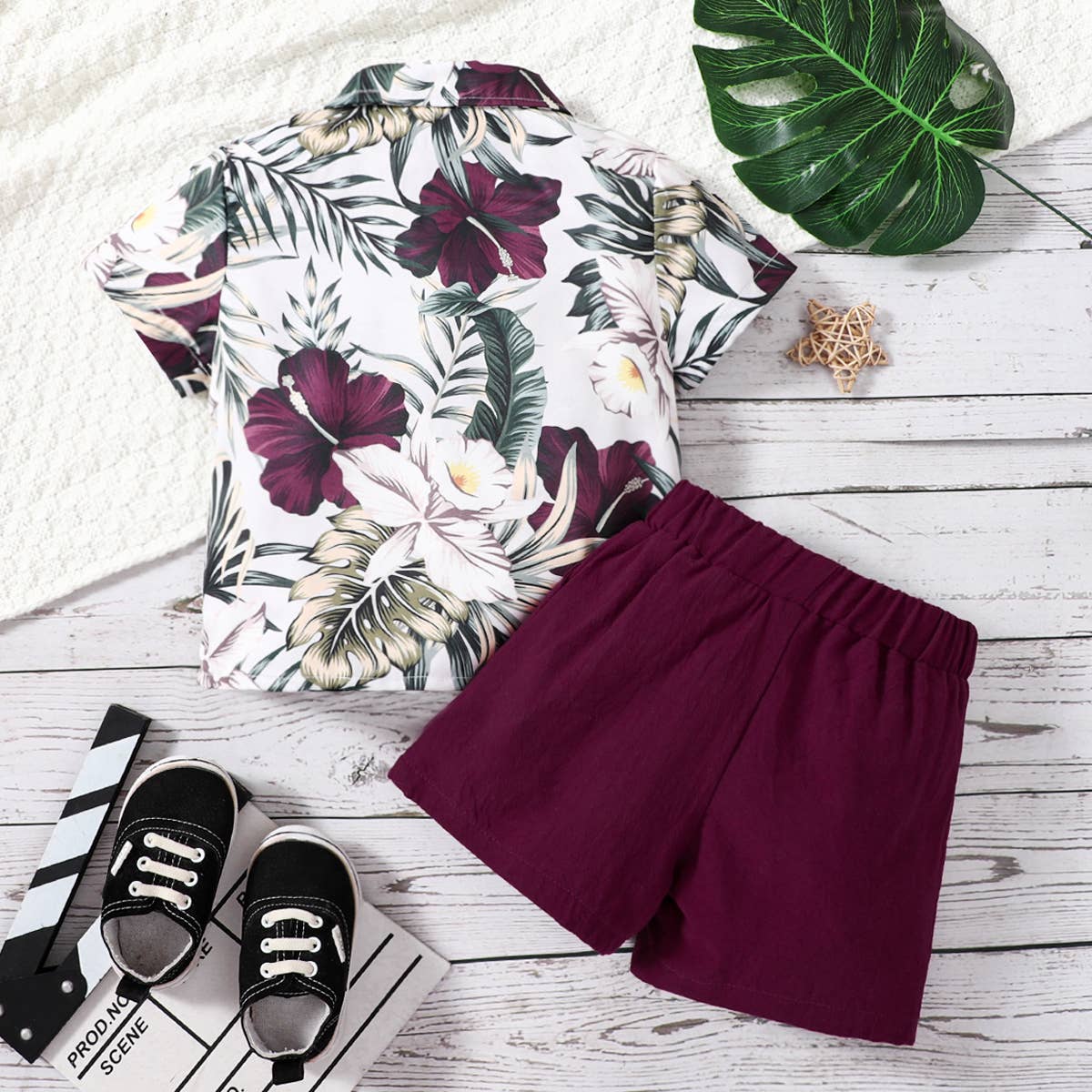 2pcs Toddler Boy Boho Floral Print Shirt and Shorts Set