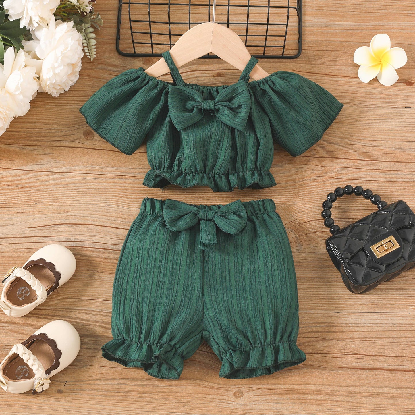 Baby Girl Sweet Off-Shoulder 2pcs Polyester Set