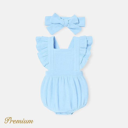Baby Girl 100% Cotton Crepe Solid Layered Ruffle Trim