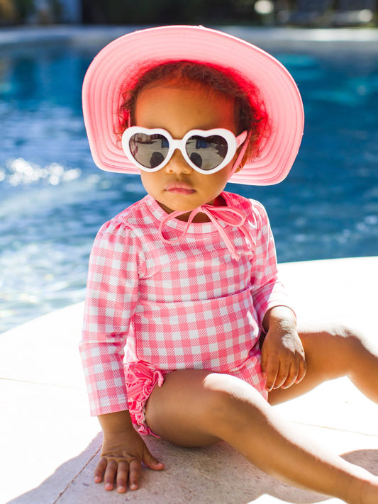 Baby Girls Bubblegum Gingham Long Sleeve One Piece Rash Guard