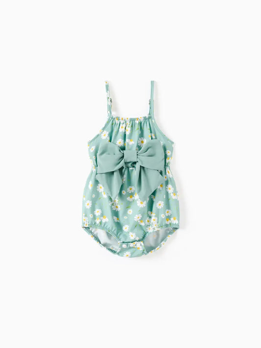 Baby Girl Sweet & Elegant Floral Print Bowknot Romper
