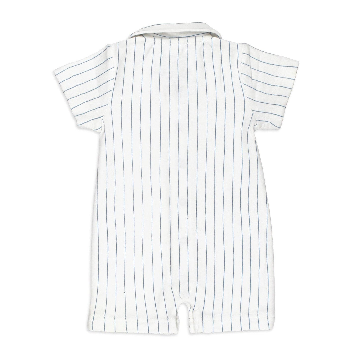 Organic S/Sleeve Romper in Pool Pinstripe