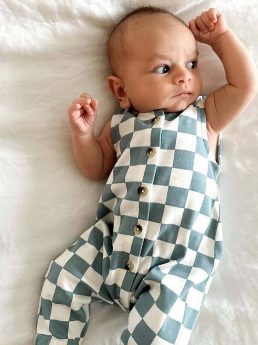 Blueberry Muffin Checkerboard / Organic Bay Jumpsuit (Baby)