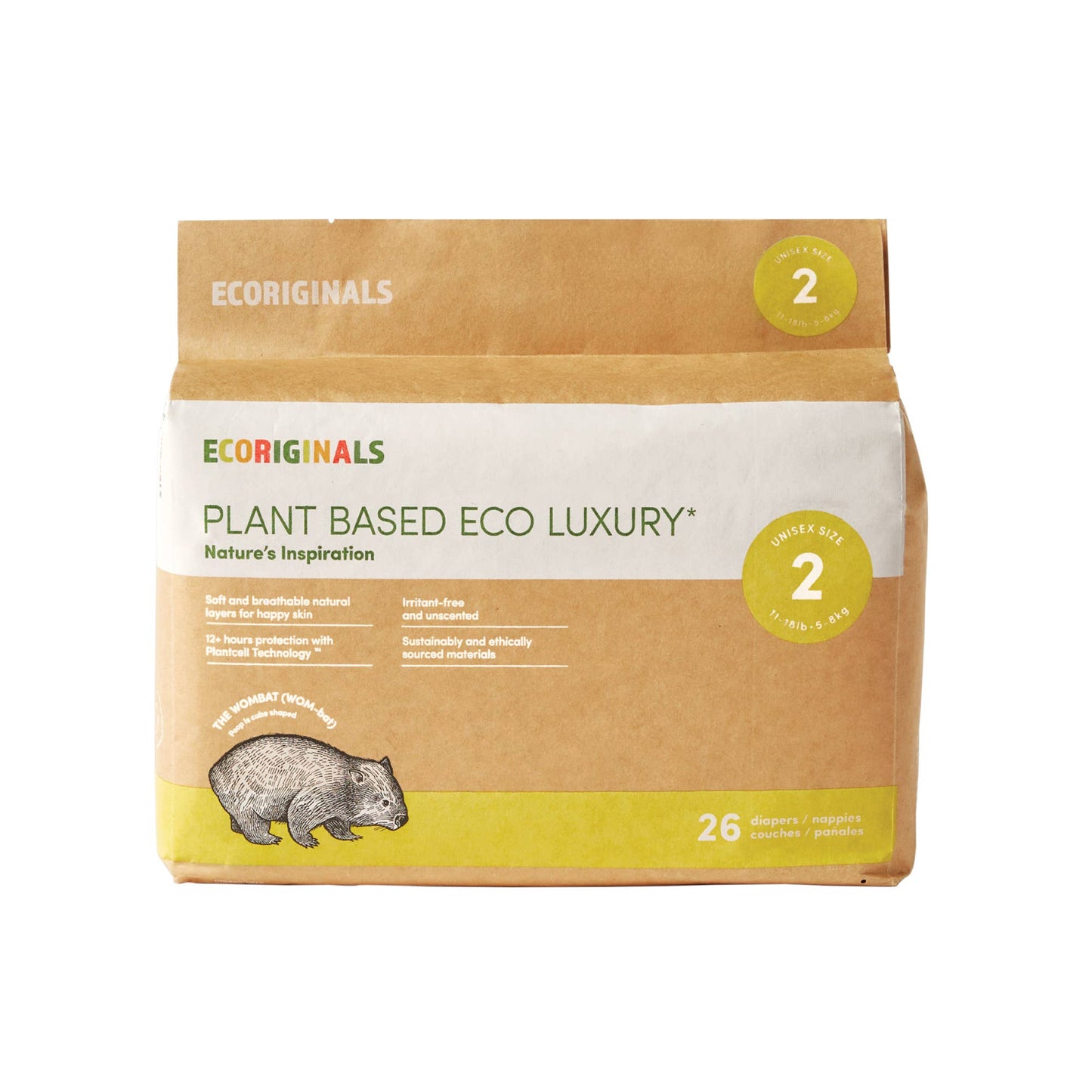 Plant based USA Cotton Eco Diaper Size 2 Infant 11-18lb