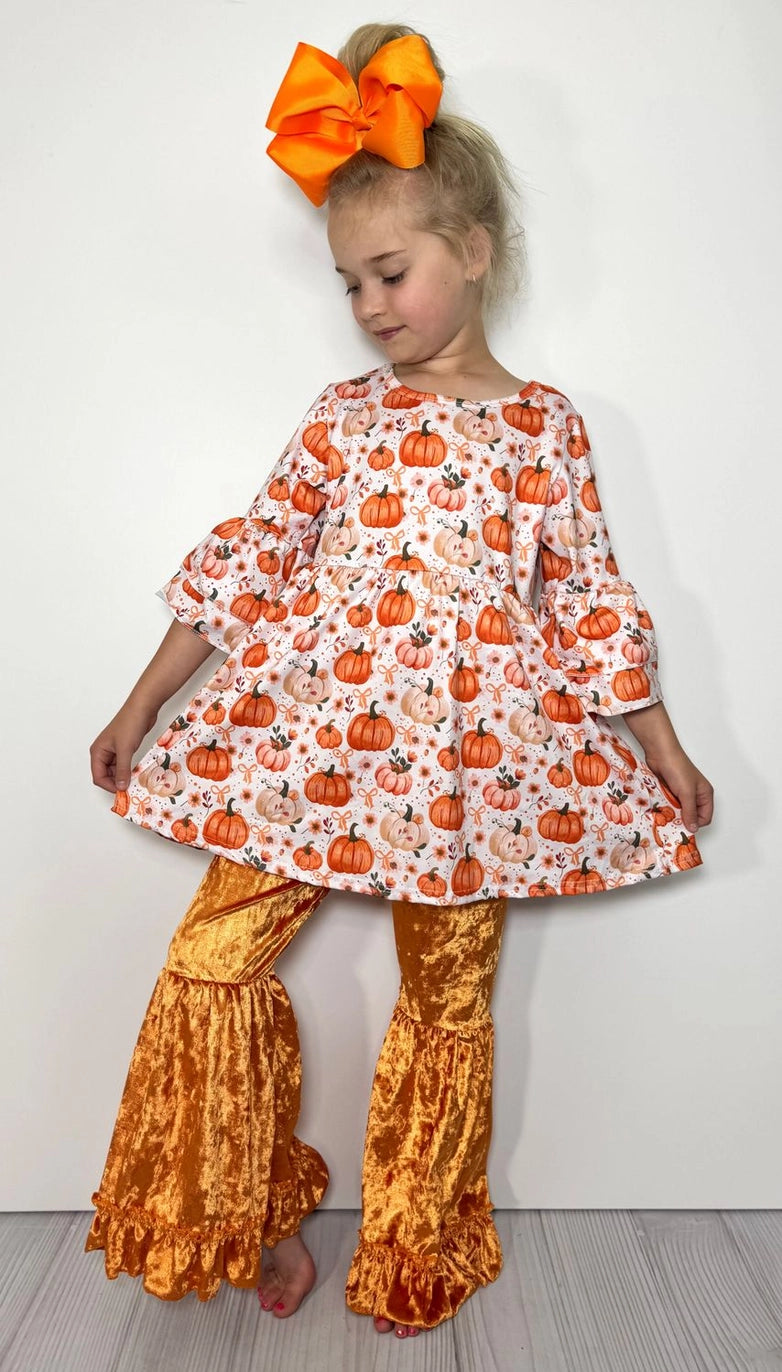 Pumpkin Velvet Girls Set