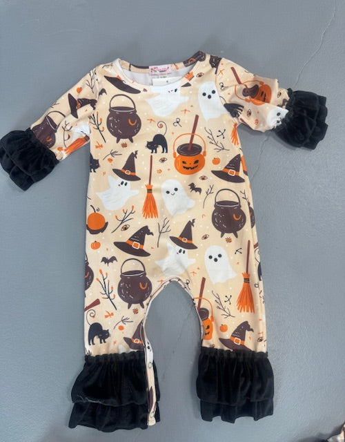 Girls 3/4 length velvet sleeve Halloween romper