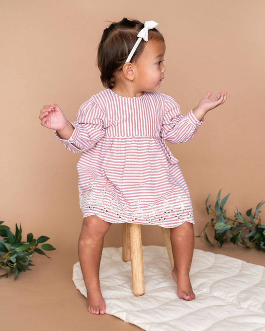 Vivienne Striped Embroidered Baby Dress & Bloomer (Organic)