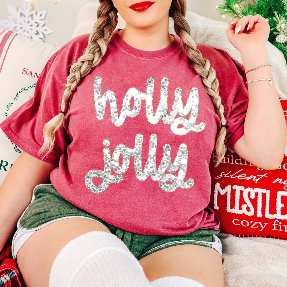 Faux Sequins Holly Jolly DTF Heat Transfer