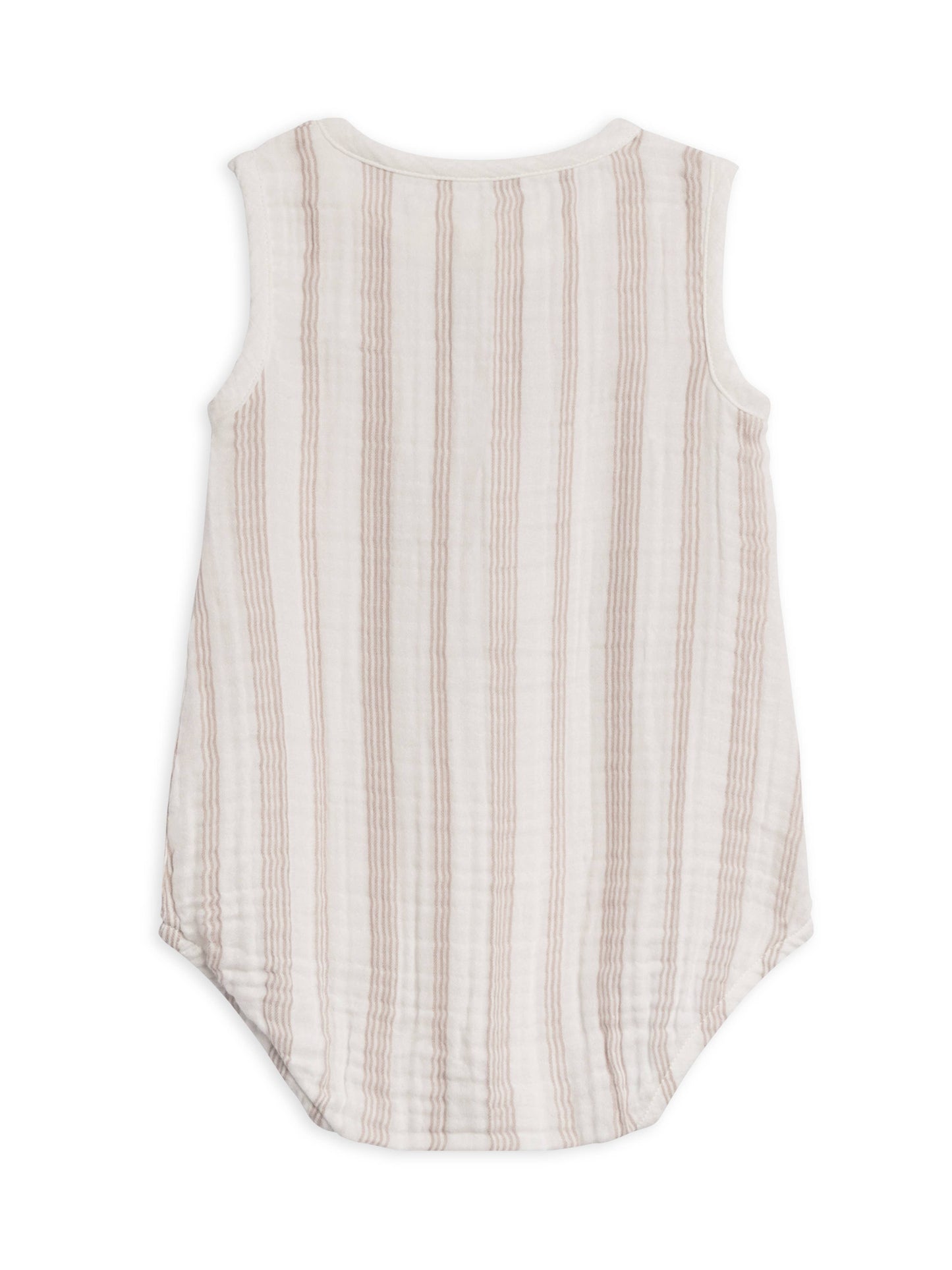 Organic Baby Bowie Muslin Bubble Romper - Enzo Stripe/Beige