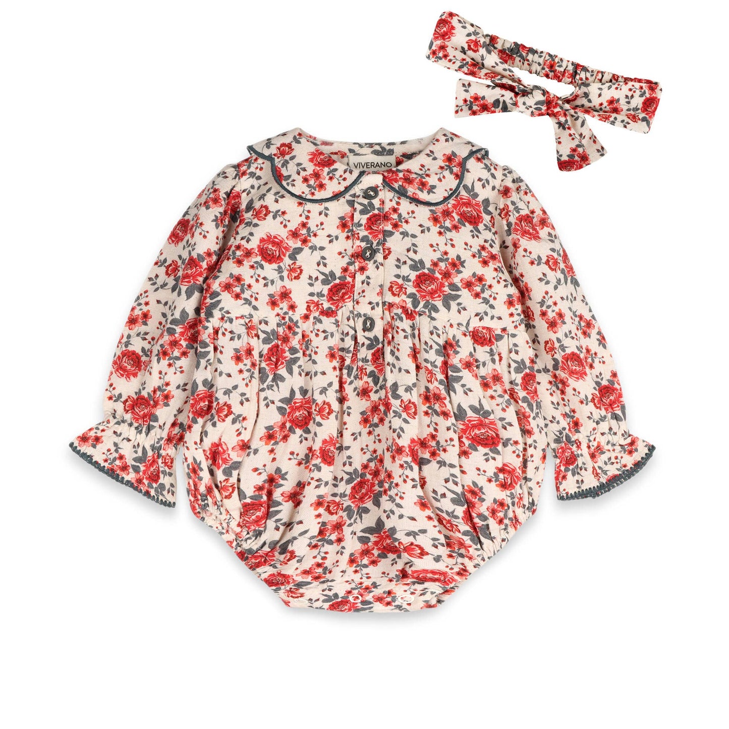 Rosabelle Rose Floral Baby Romper & Headband (Linen Blend)