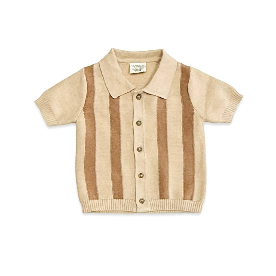 Tennis Collar & Stripe Knit Top & Shorts Set -Organic Cotton