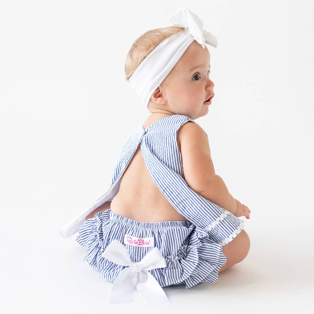 Baby Girls Blue Seersucker Ric Rac Swing Top & Bloomer Set