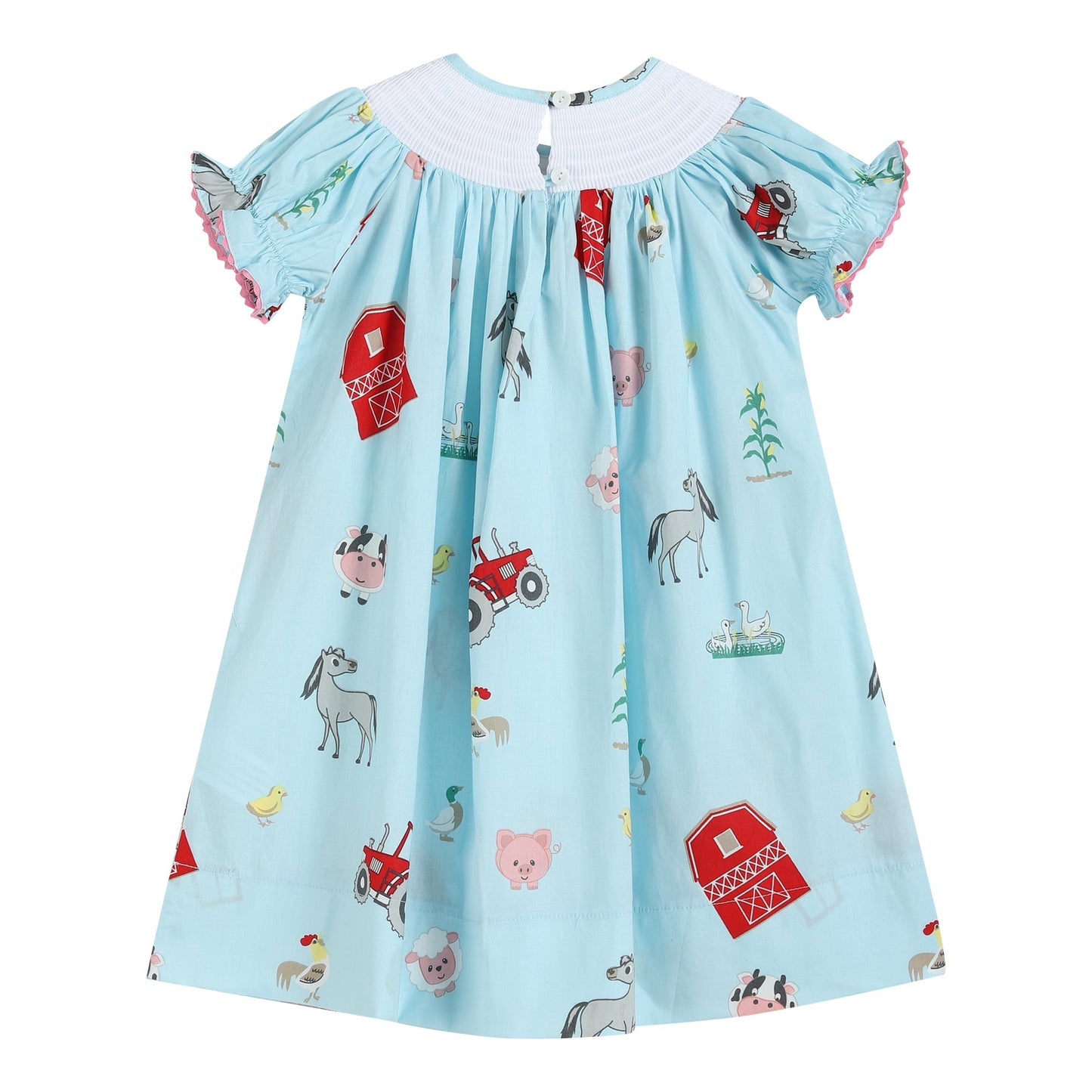 Barnyard Print Farm Animal Smocked Bishop Dress