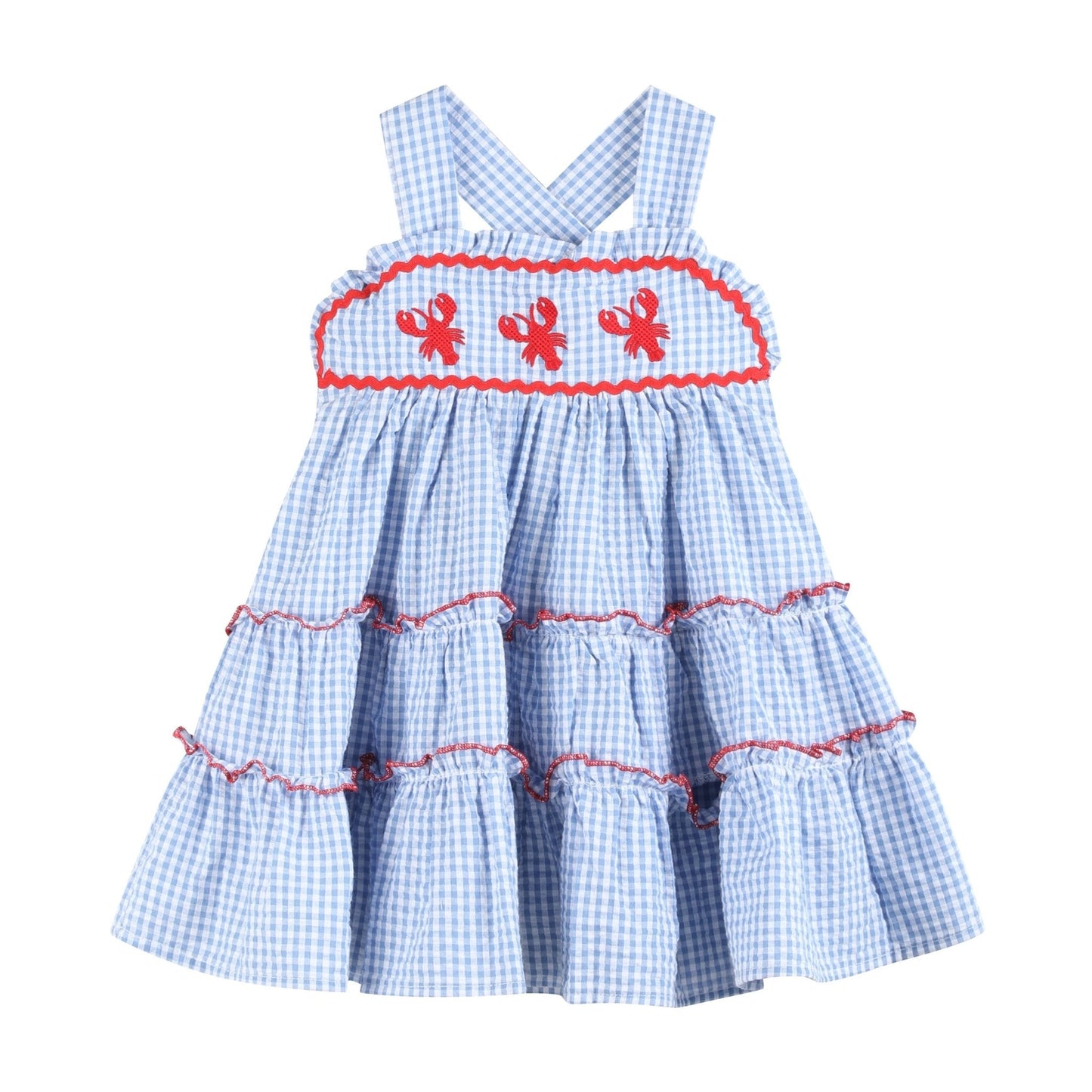 Blue Gingham Crawfish Layered Sundress