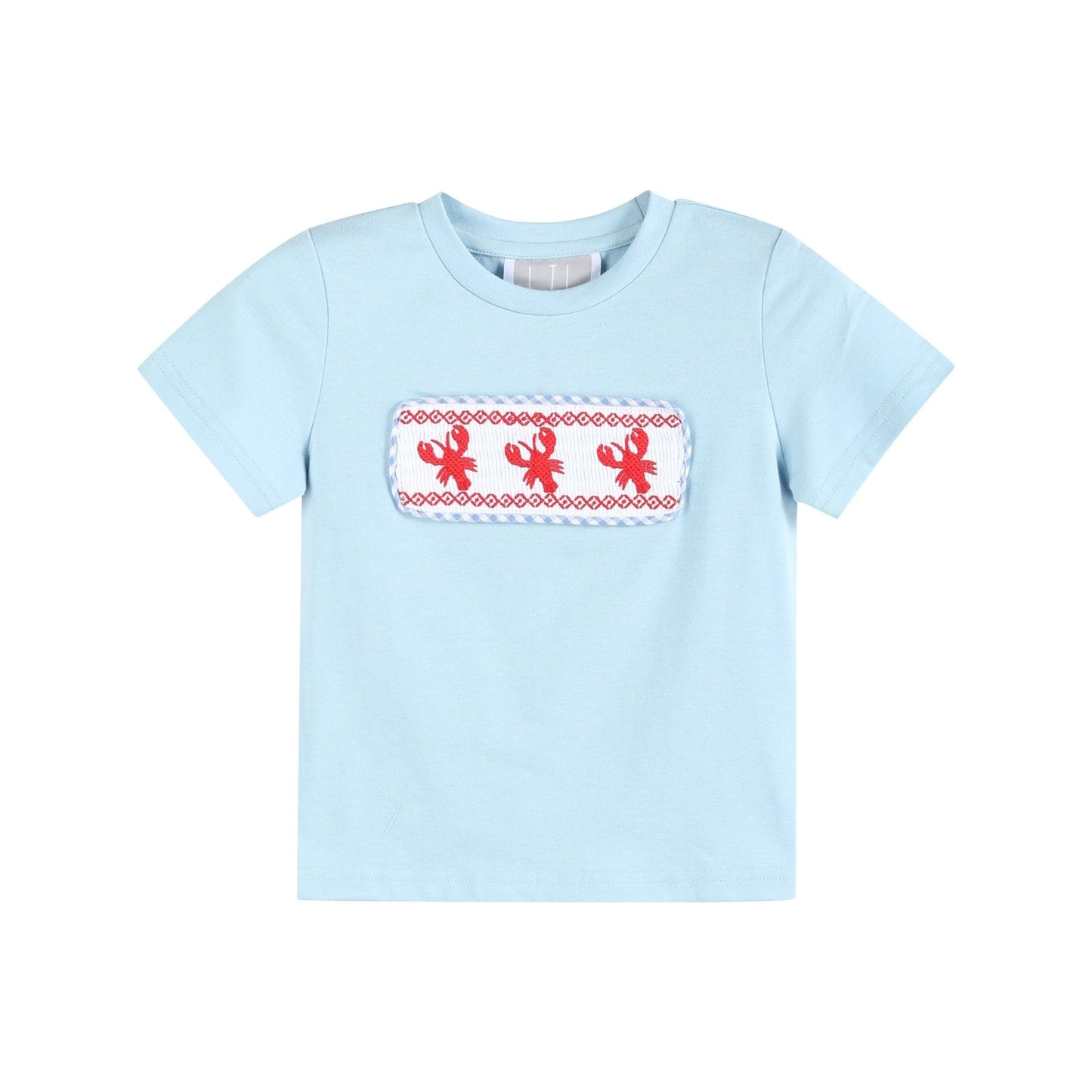 Blue Gingham Crawfish Smocked Shirt and Shorts Set