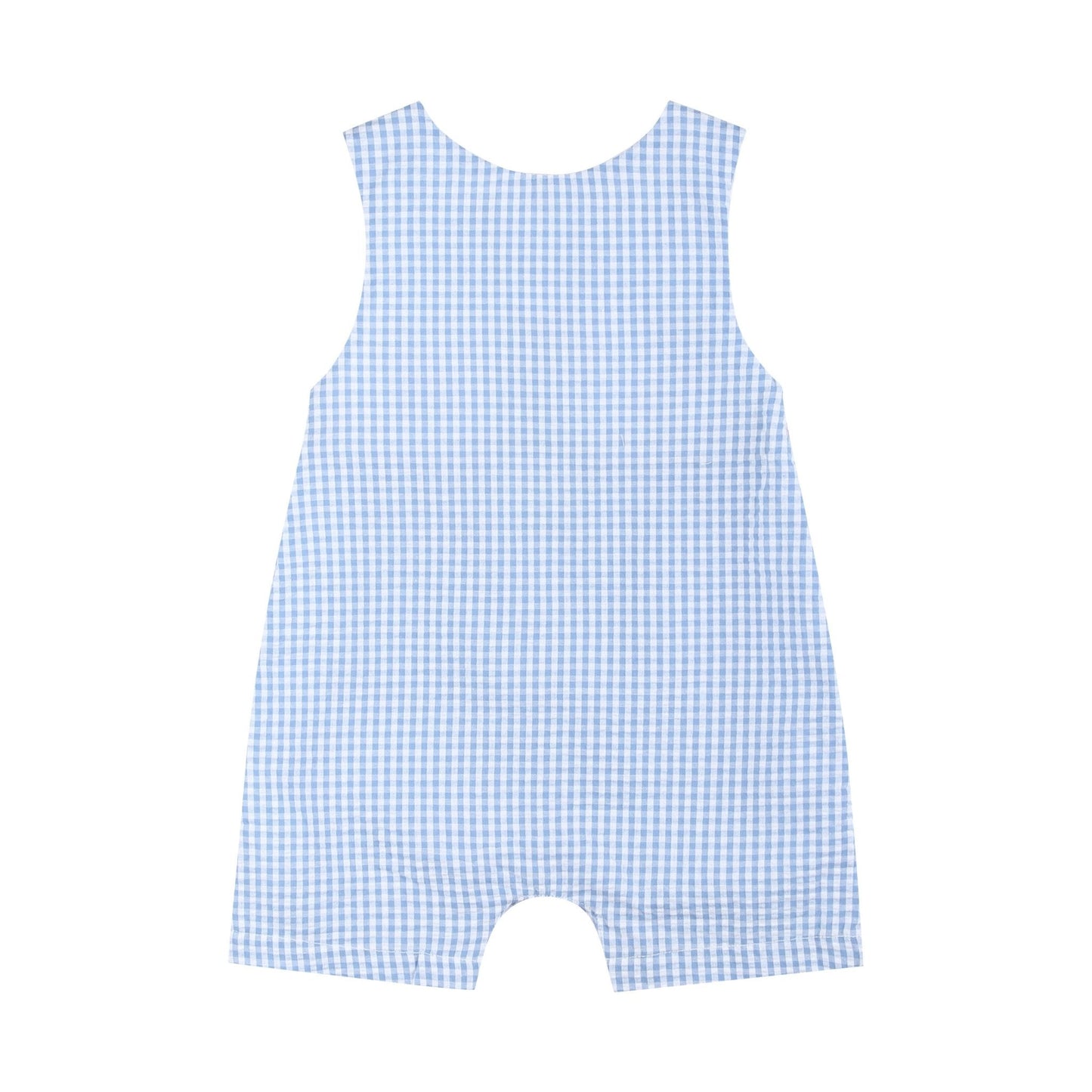 Blue Gingham Crawfish Smocked Shortalls
