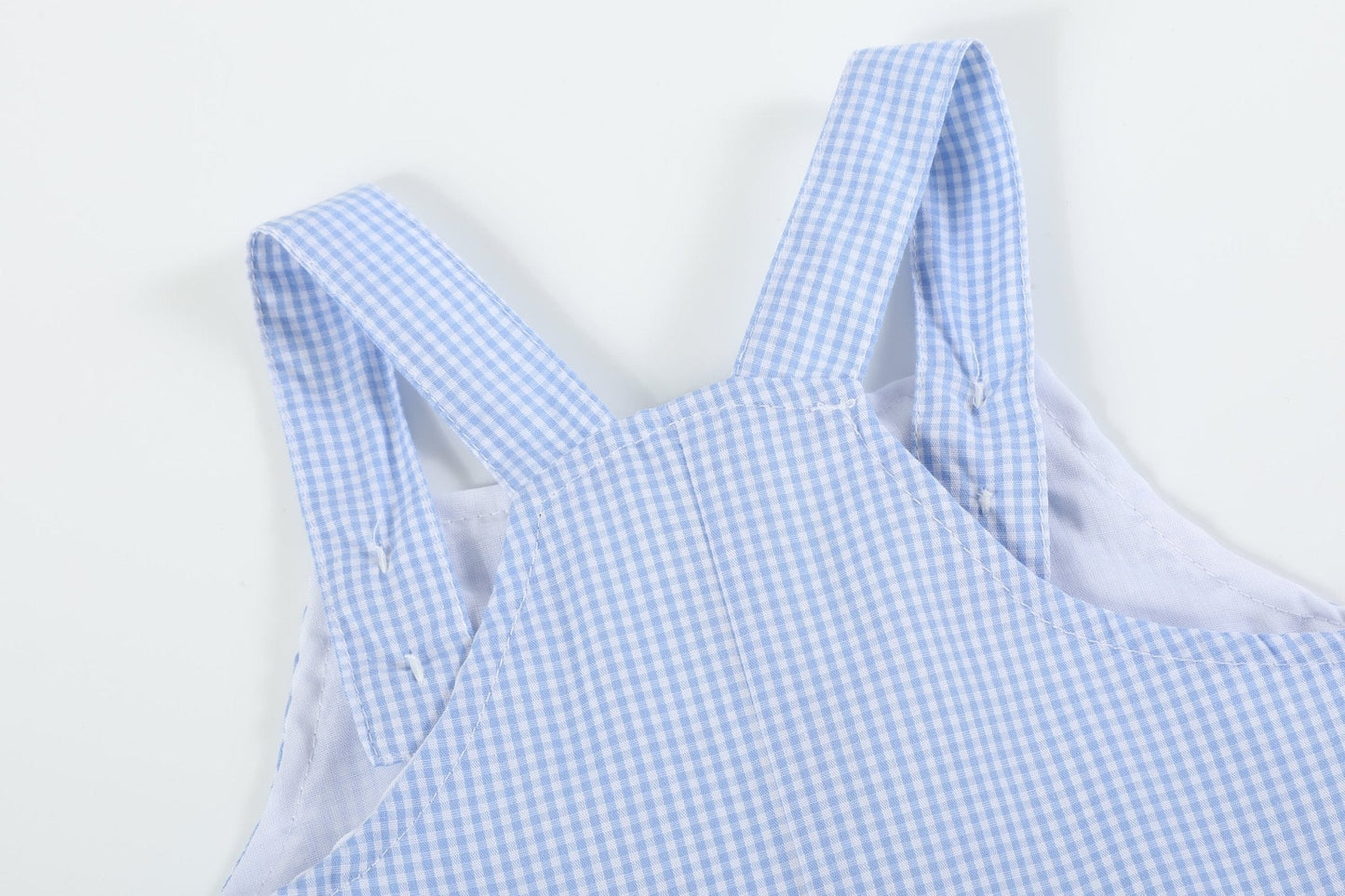 Blue Gingham Whale Overall Shortalls