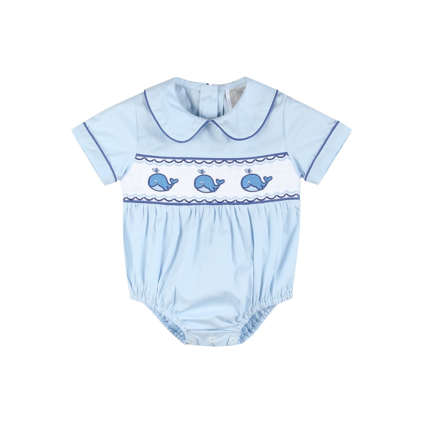 Blue Whale Smocked Collared Bubble Romper