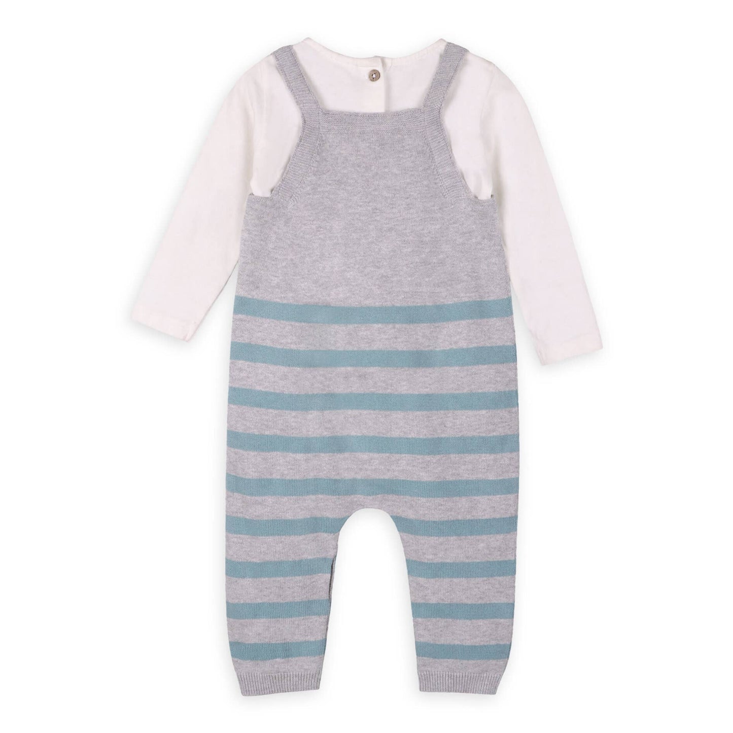 Train Applique & Stripe Baby Overall & Bodysuit Set