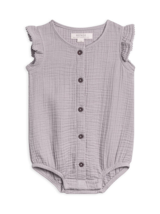 Coco Muslin Button Front Bubble Romper - Lilla