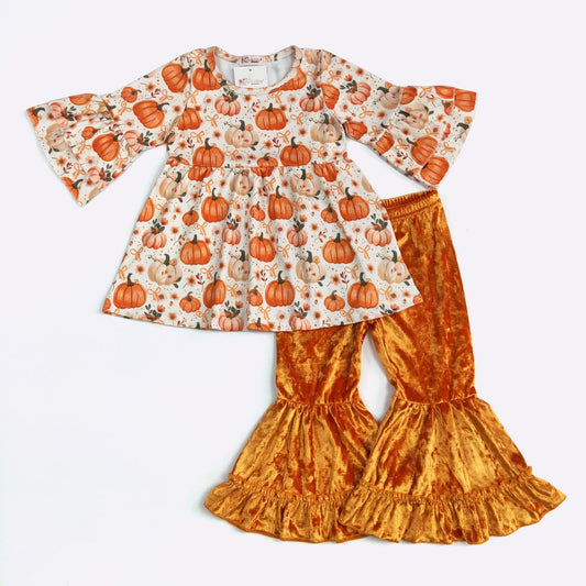 Pumpkin Velvet Girls Set