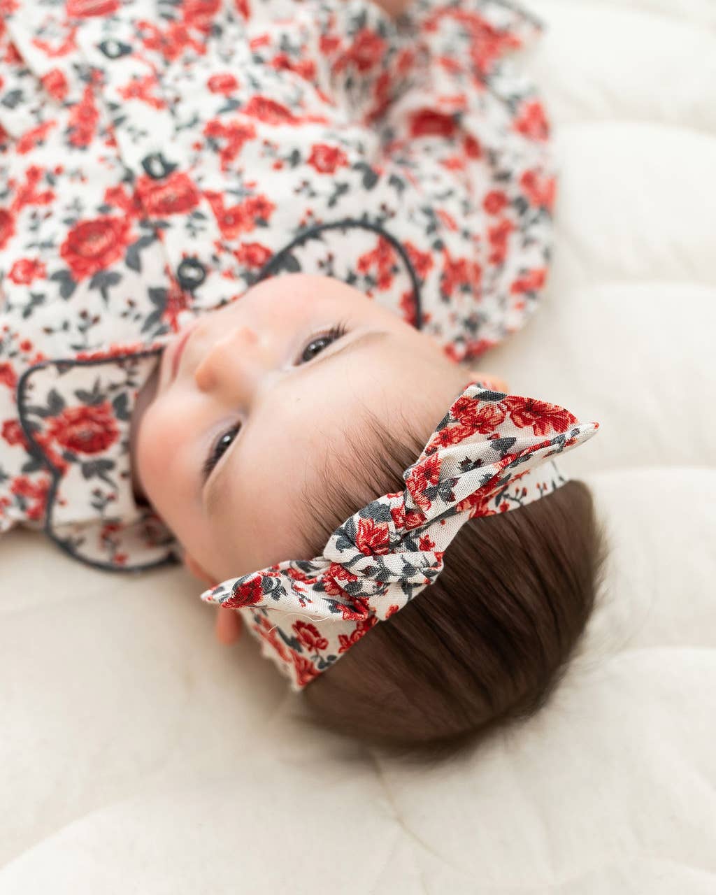 Rosabelle Rose Floral Baby Romper & Headband (Linen Blend)