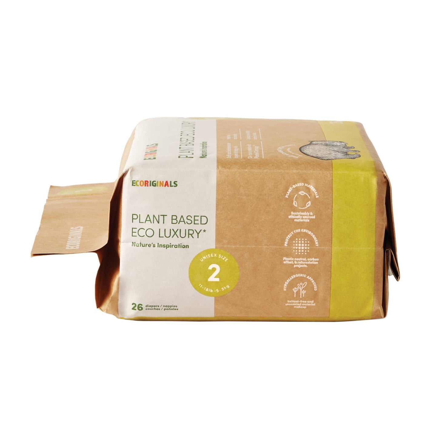 Plant based USA Cotton Eco Diaper Size 2 Infant 11-18lb