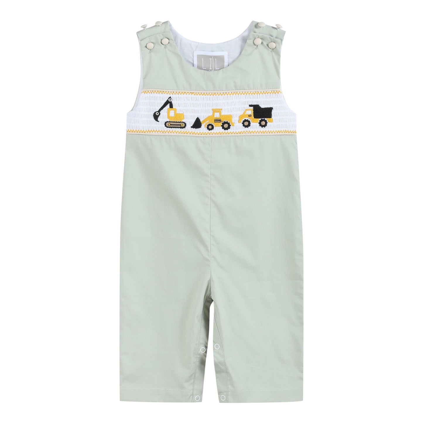 Sage Green Construction Smocked Overalls