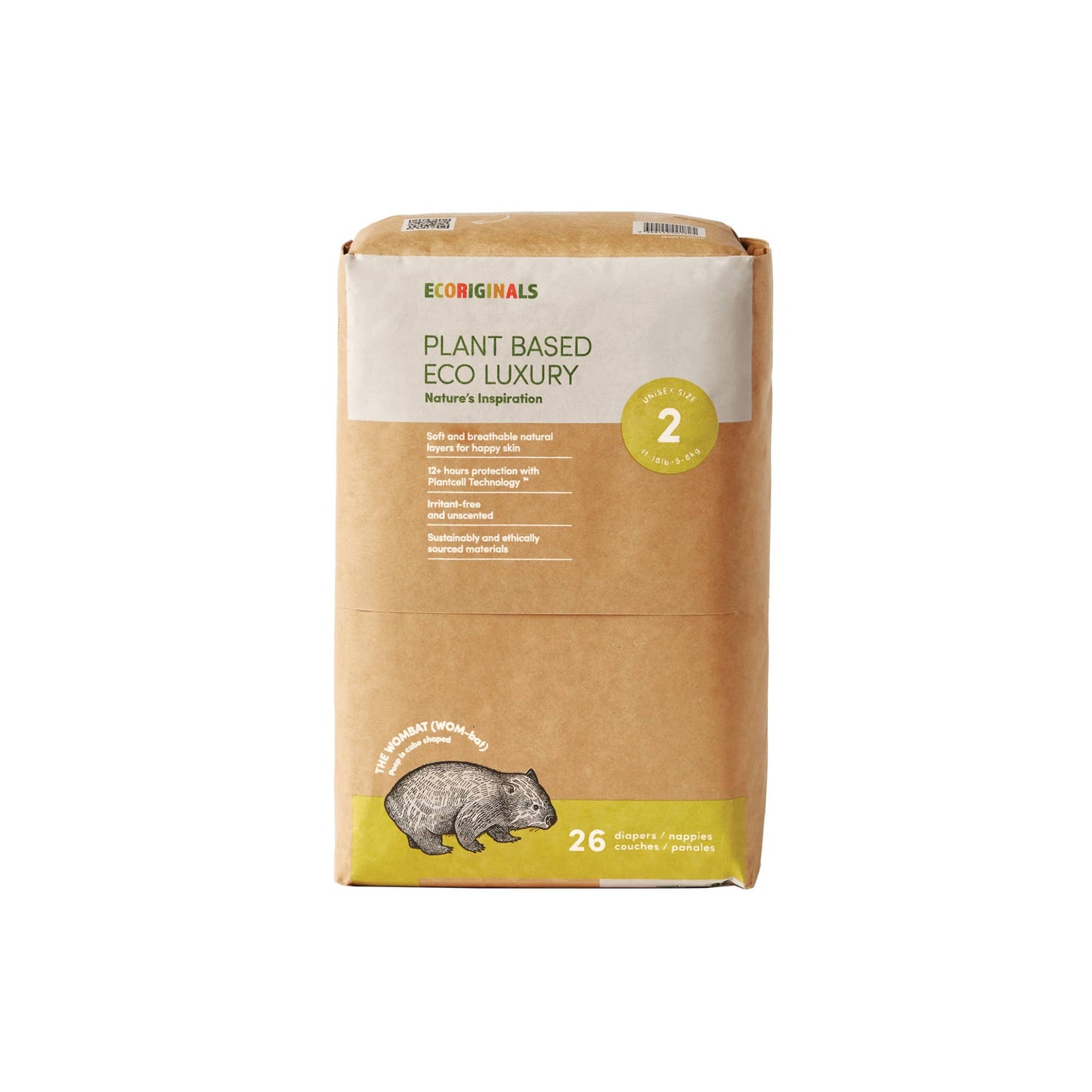 Plant based USA Cotton Eco Diaper Size 2 Infant 11-18lb