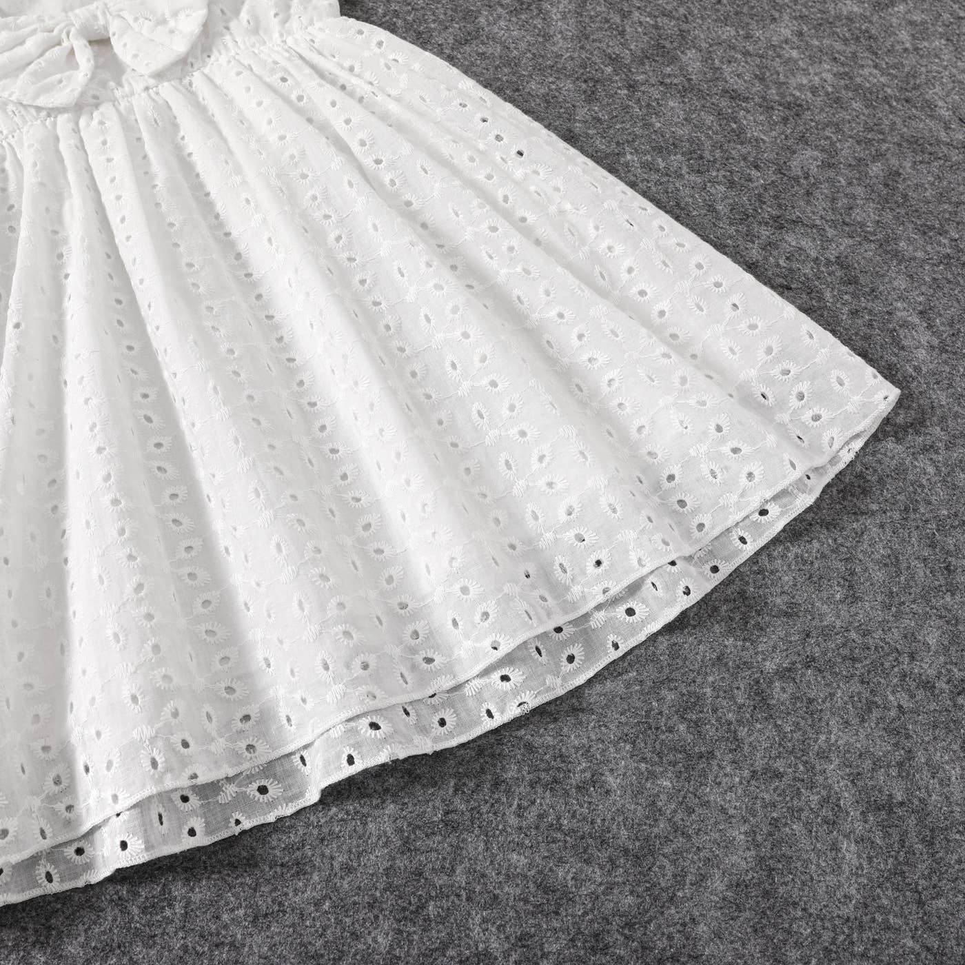 100% Cotton White Hollow-Out Embroidered Dress for Mom & Me