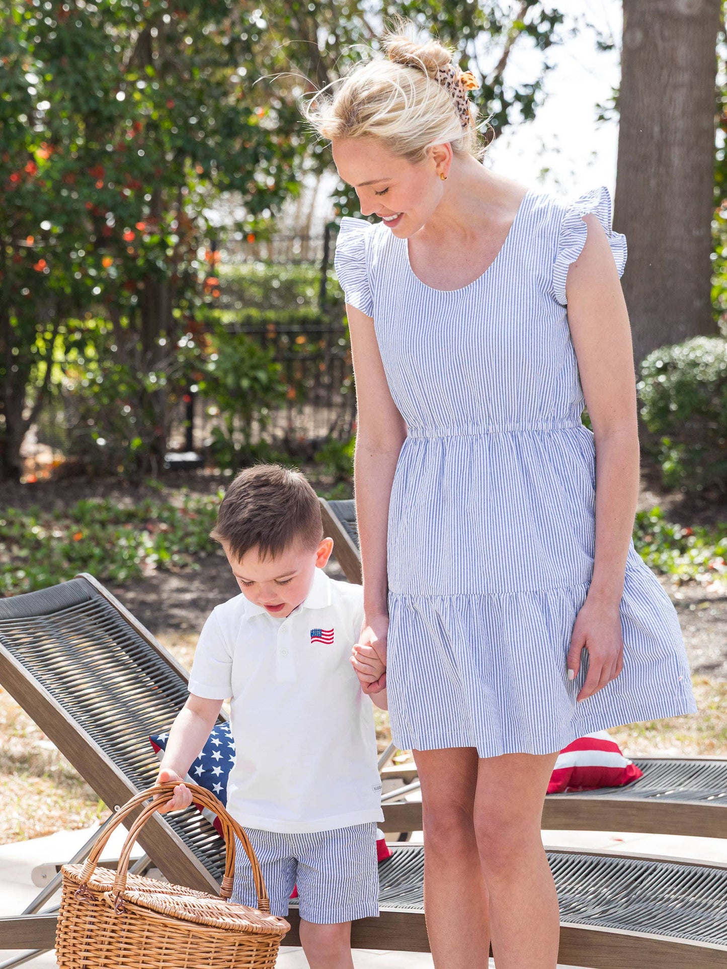 Boys Classic Blue Seersucker Pull-on Shorts