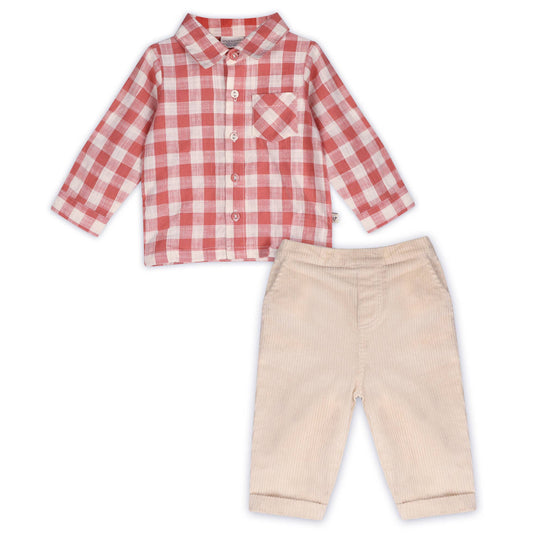 Arden Gingham Baby Shirt & Cord Pant (Organic Cotton)