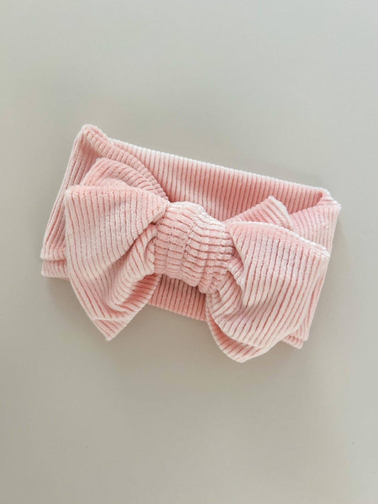 CHUNKY VELVET RIBBED BOW HEADBAND - PINK